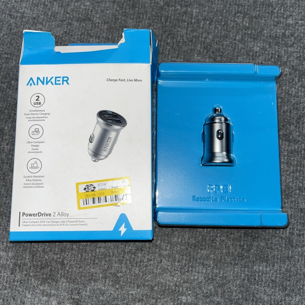 Anker 76625608 PowerDrive 2 Alloy Car Charger, 24W,‎ With 2 PowerIQ Ports Silver